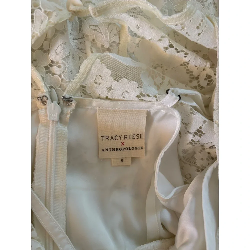 Tracy Reese x Anthropologie Embroidered Lace Dress Size 8 White Boho Romantic - Picture 2 of 11